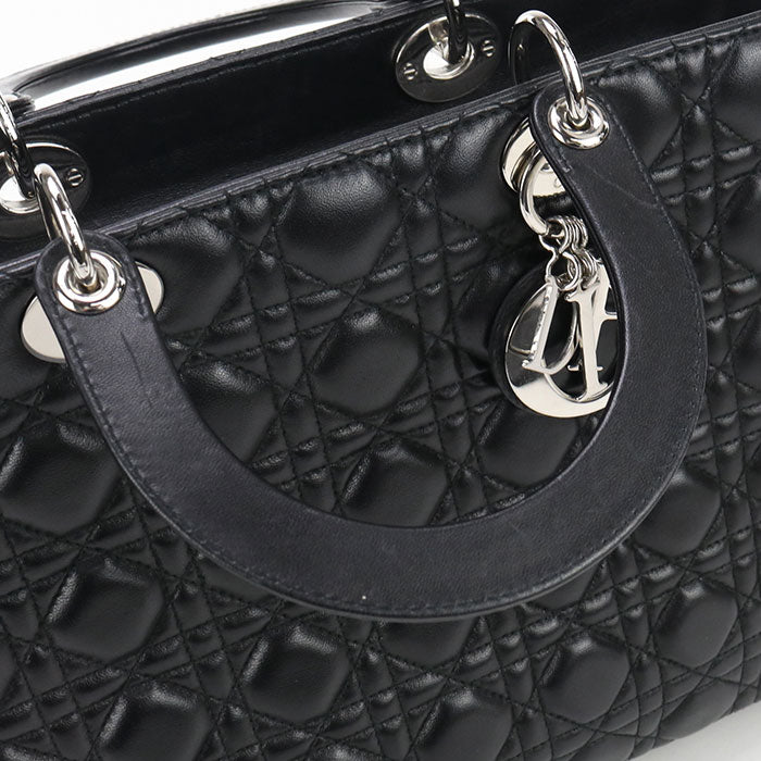 Dior レディディオール ラージ ラムスキン ハンドバッグ ショルダーバッグ - ブラック