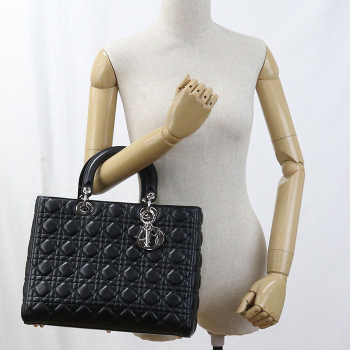Dior レディディオール ラージ ラムスキン ハンドバッグ ショルダーバッグ - ブラック