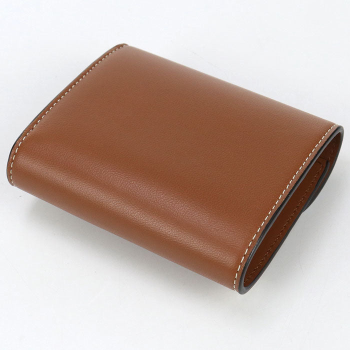 CELINE Triomphe Small Flap Lambskin Tri-Fold Compact Wallet - Brown