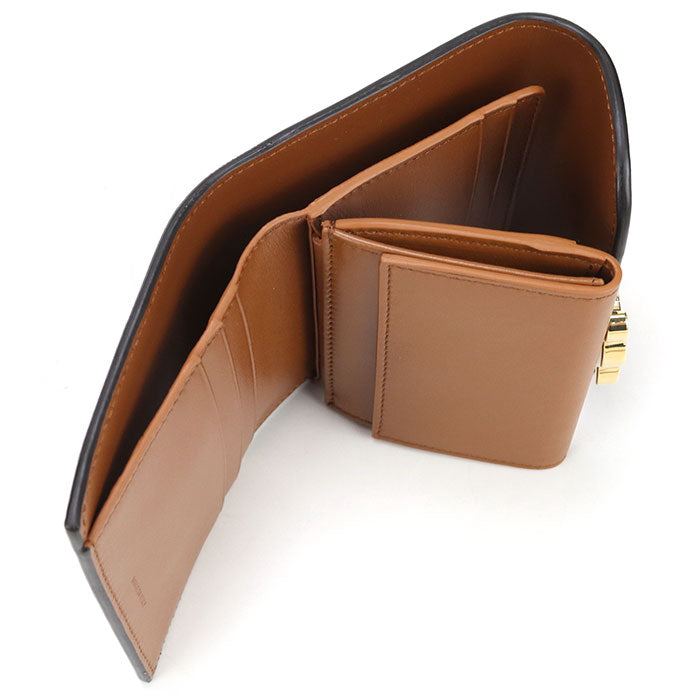 CELINE Triomphe Small Flap Lambskin Tri-Fold Compact Wallet - Brown