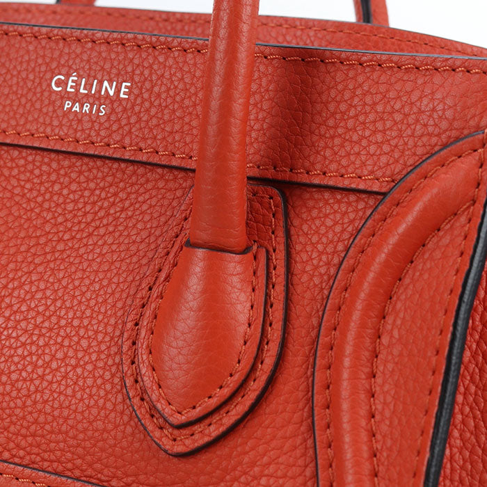 CELINE ラゲージ ナノ カーフ ハンドバッグ ショルダーバッグ - レッド