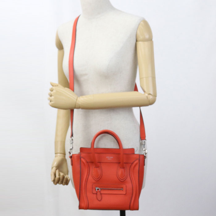 CELINE ラゲージ ナノ カーフ ハンドバッグ ショルダーバッグ - レッド