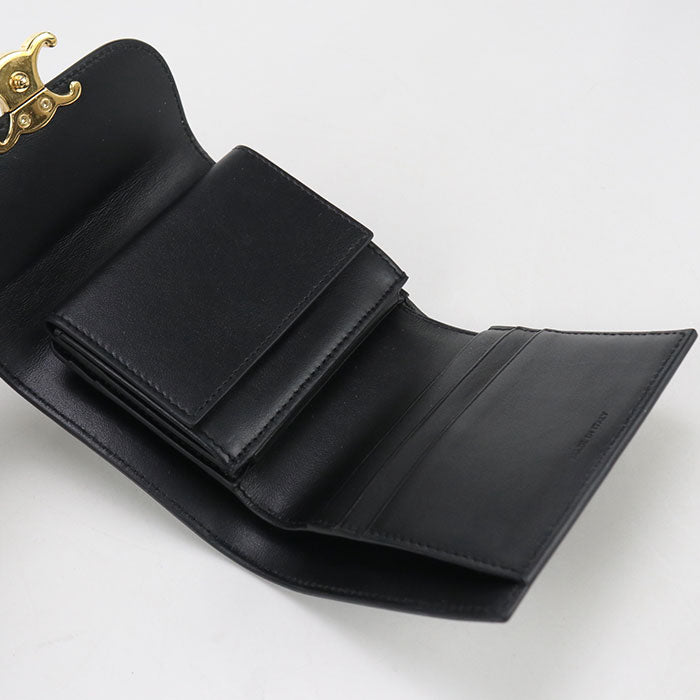 CELINE Triomphe Calfskin Tri-fold Compact Wallet - Black