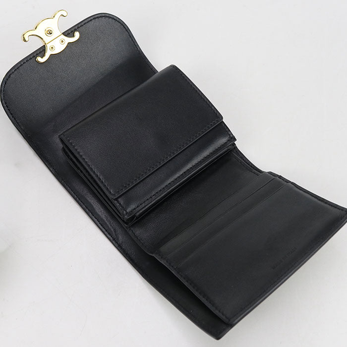 CELINE Triomphe Small Flap Wallet in Calfskin - Black