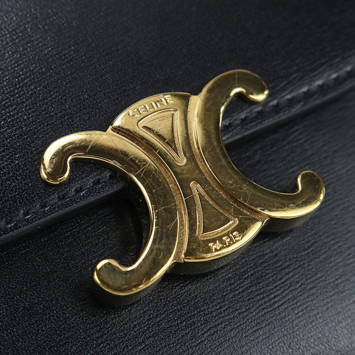 CELINE Triomphe Small Flap Wallet in Calfskin - Black