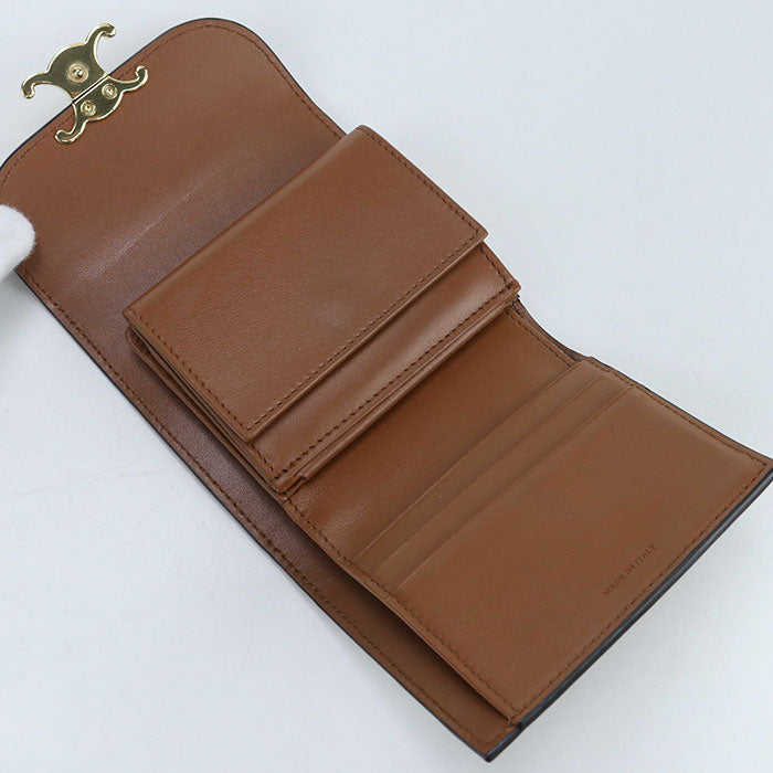 CELINE Triomphe Small Flap Wallet in Calfskin - Brown