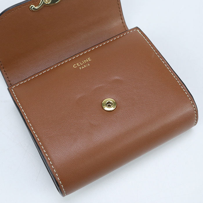 CELINE Triomphe Small Flap Wallet in Calfskin - Brown
