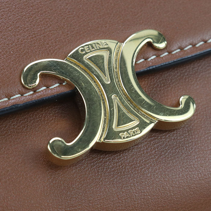 CELINE Triomphe Small Flap Wallet in Calfskin - Brown