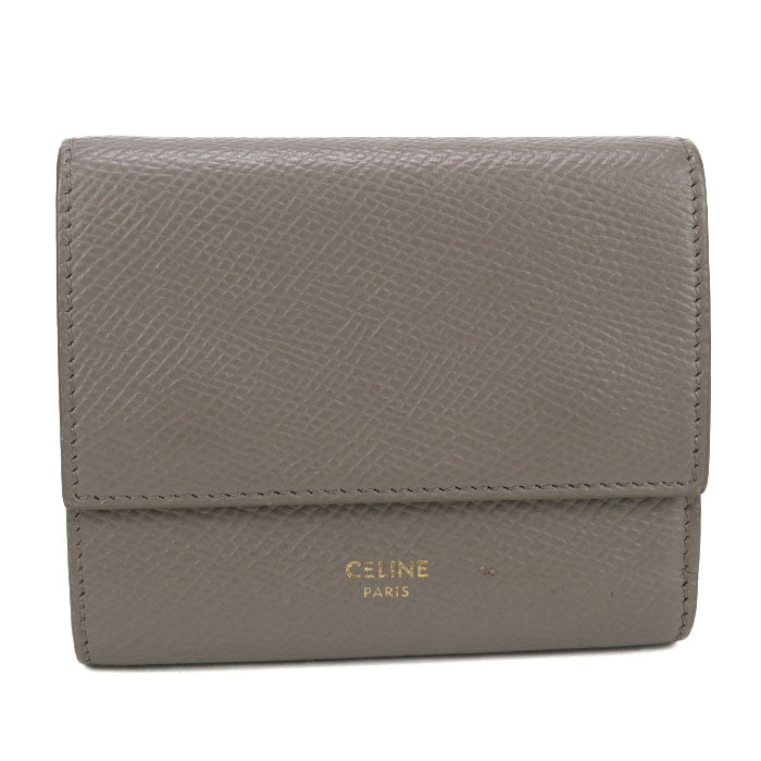 CELINE Calfskin Tri-fold Compact Wallet - Grey