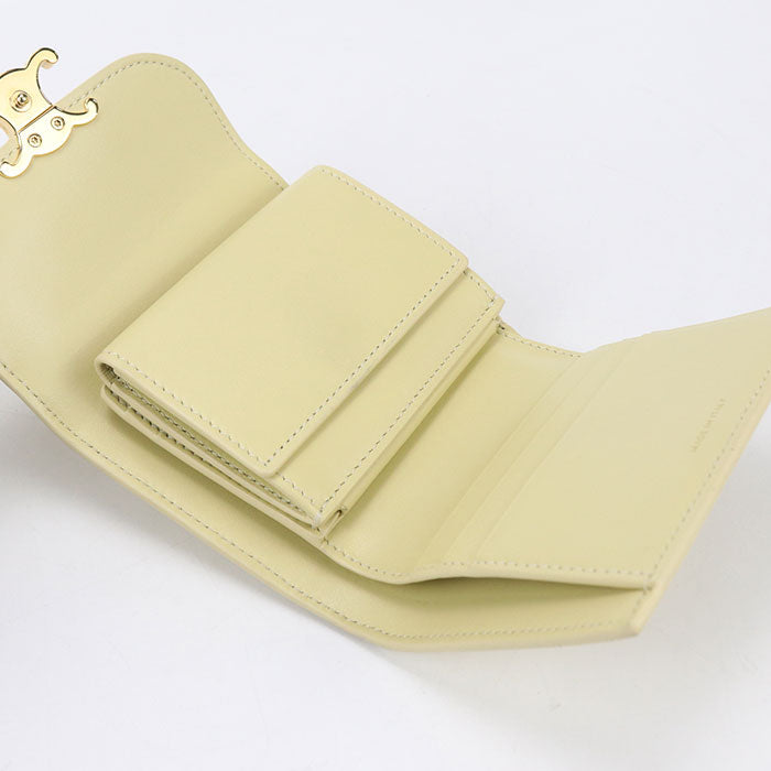CELINE Small Flap Wallet Triomphe Calfskin Tri-fold Compact Wallet - Yellow