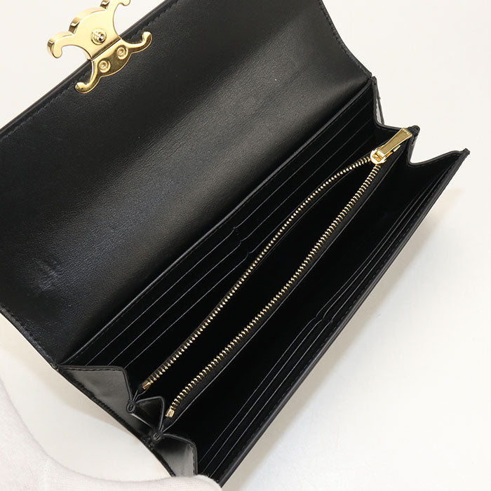 CELINE Triomphe Large Wallet in Calfskin - Black