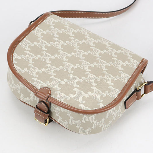 CELINE Medium Folco Bag in Triomphe Canvas Shoulder Bag - Beige