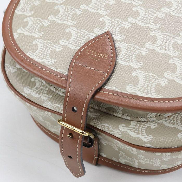 CELINE Medium Folco Bag in Triomphe Canvas Shoulder Bag - Beige