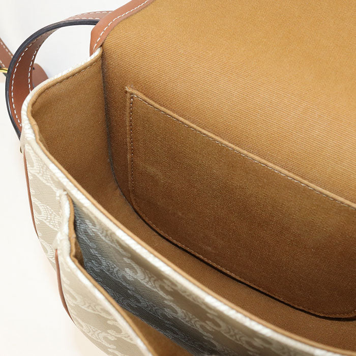 CELINE Medium Folco Bag in Triomphe Canvas Shoulder Bag - Beige