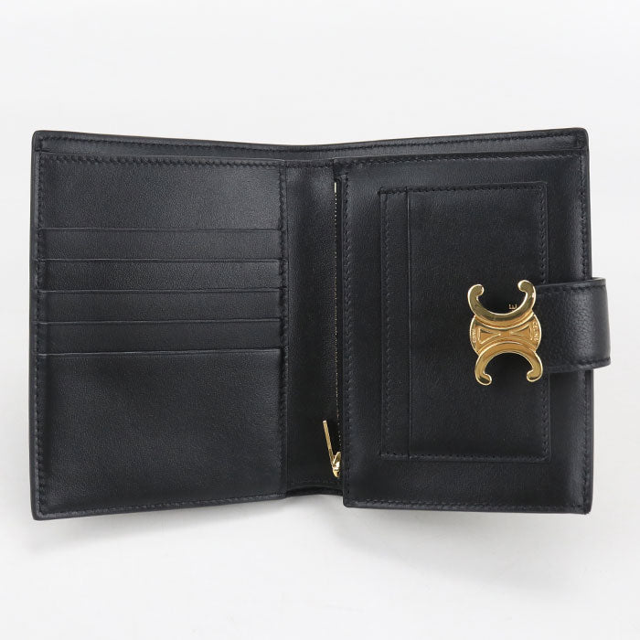 CELINE Triomphe Medium Strap Wallet in Calfskin - Black