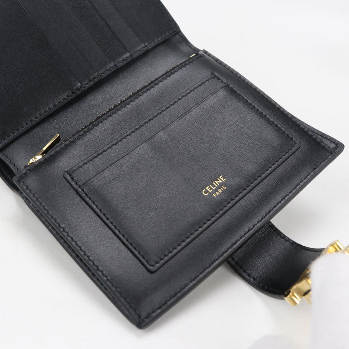 CELINE Triomphe Medium Strap Wallet in Calfskin - Black