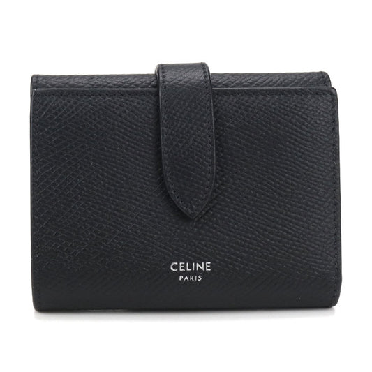 CELINE Fine Strap Wallet Calfskin Tri-fold Compact Wallet - Black