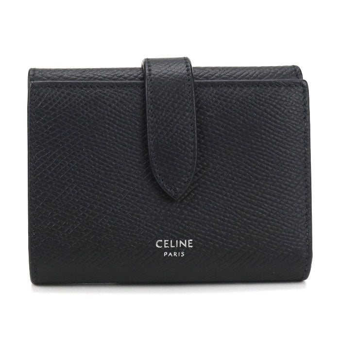 CELINE Fine Strap Wallet Calfskin Tri-fold Compact Wallet - Black