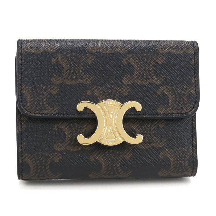 CELINE Triomphe Canvas PVC Tri-fold Compact Wallet - Brown