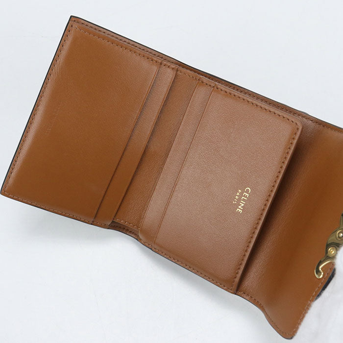 CELINE Triomphe Canvas PVC Tri-fold Compact Wallet - Brown