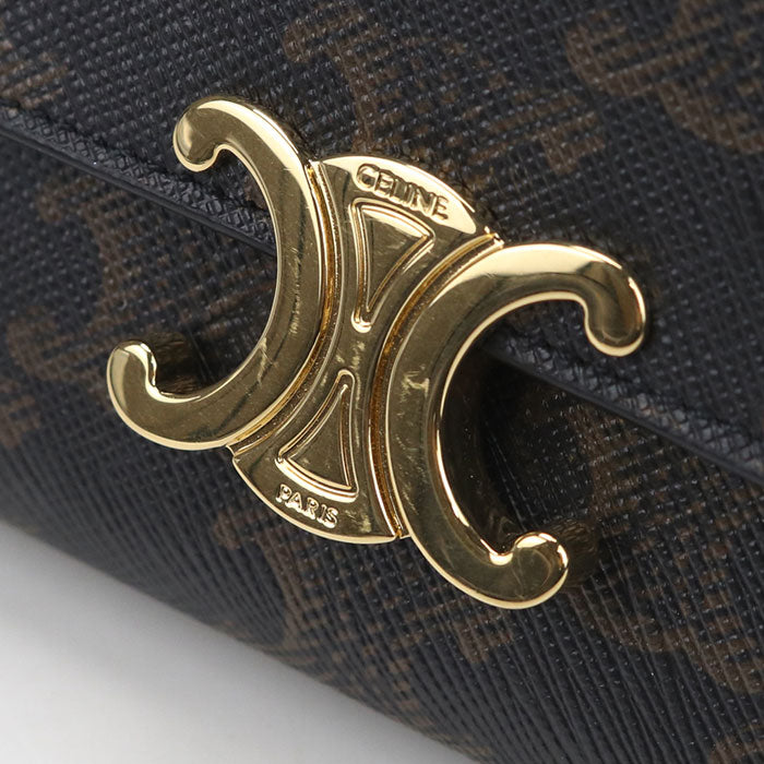 CELINE Triomphe Canvas PVC Tri-fold Compact Wallet - Brown