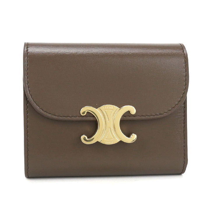 CELINE Triomphe Small Flap Wallet in Calfskin - Brown