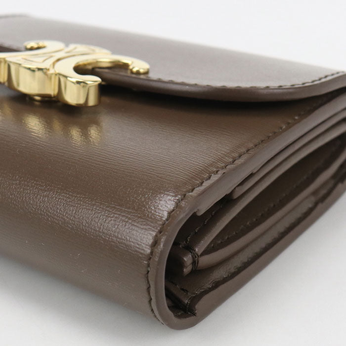 CELINE Triomphe Small Flap Wallet in Calfskin - Brown