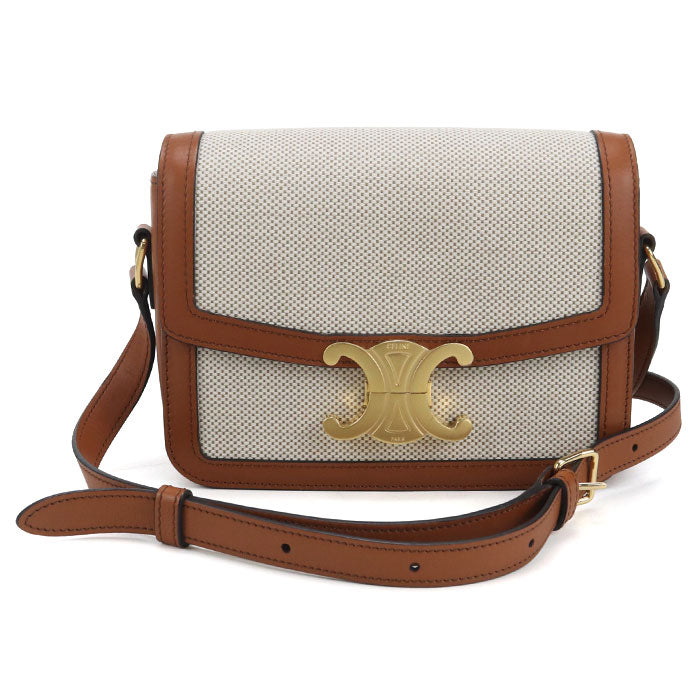 CELINE Teen Triomphe Canvas Shoulder Bag - Beige