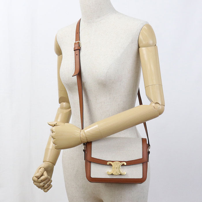 CELINE Teen Triomphe Canvas Shoulder Bag - Beige
