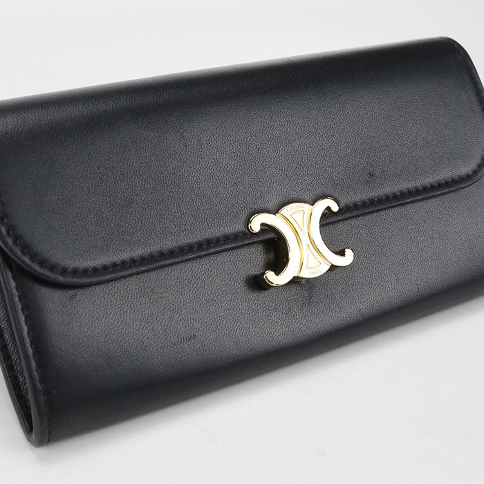 CELINE トリオンフ ラージウォレット カーフスキン 二つ折り長財布 ロングウォレット - ブラック