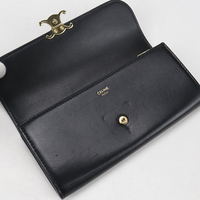 CELINE トリオンフ ラージウォレット カーフスキン 二つ折り長財布 ロングウォレット - ブラック
