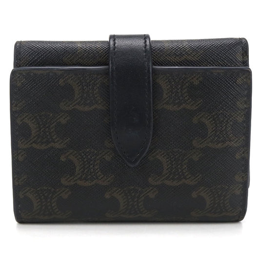 CELINE トリオンフキャンバス レザー 三つ折り財布 コンパクトウォレット - ブラック