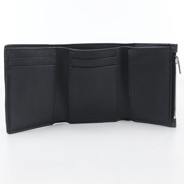 CELINE トリオンフキャンバス レザー 三つ折り財布 コンパクトウォレット - ブラック