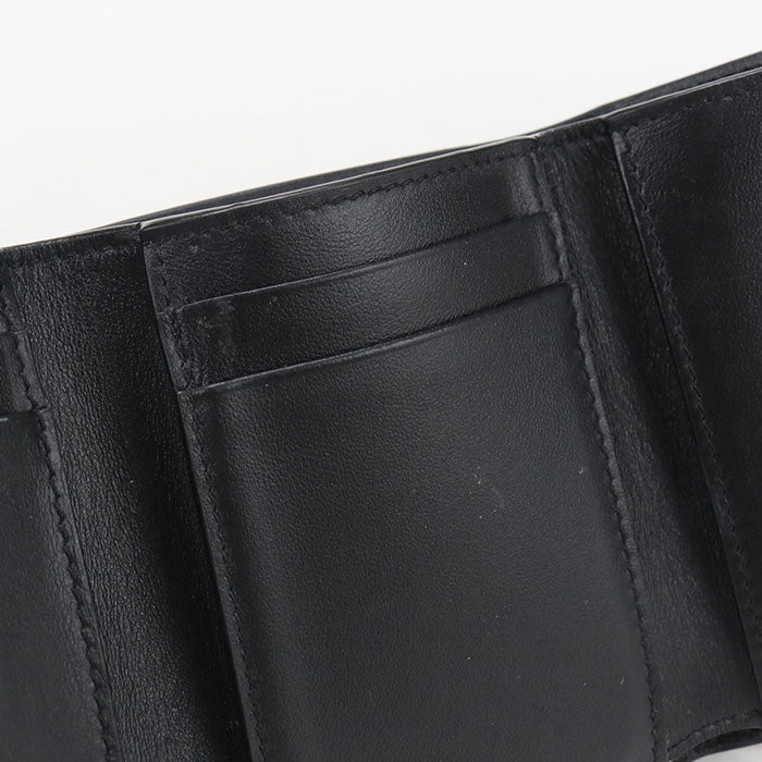 CELINE トリオンフキャンバス レザー 三つ折り財布 コンパクトウォレット - ブラック