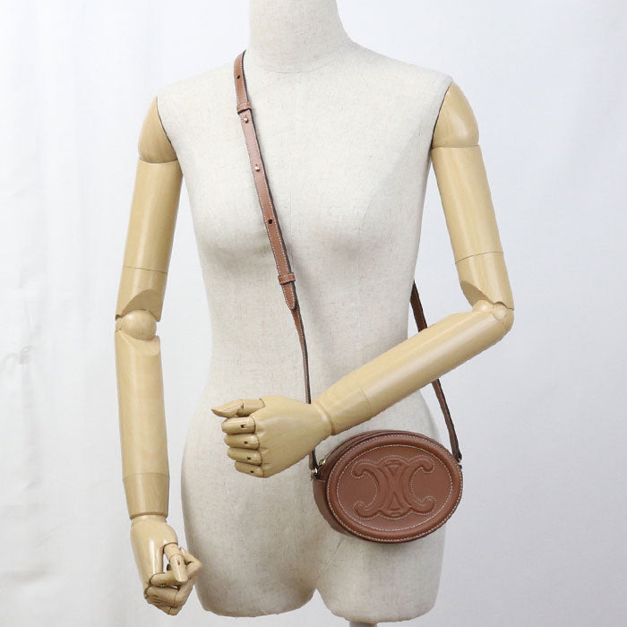 CELINE キュイル トリオンフ オーバルパース カーフレザー ショルダーバッグ - ブラウン