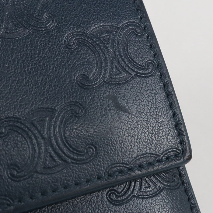 CELINE トリオンフ スモールフラップ カーフスキン 三つ折り財布 コンパクトウォレット - ブラック