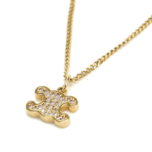 CELINE トリオンフ ラインストーン ネックレス - ブラス