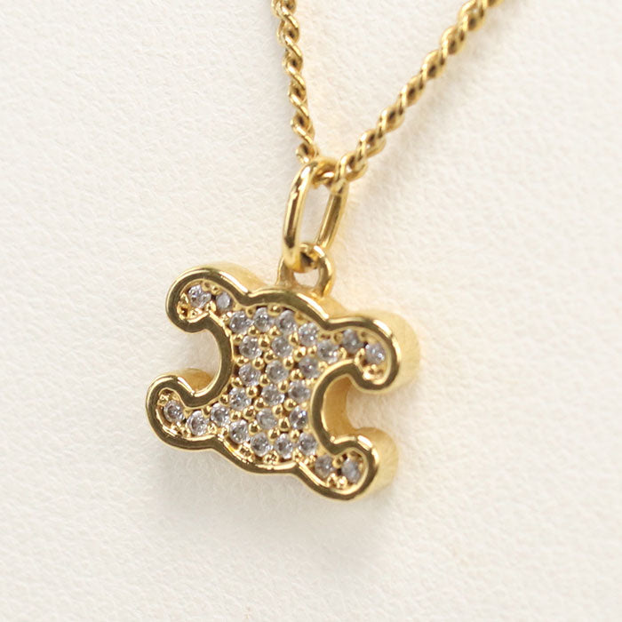 CELINE トリオンフ ラインストーン ネックレス - ブラス