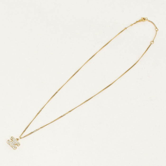 CELINE トリオンフ ラインストーン ネックレス - ブラス