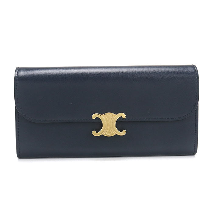 CELINE トリオンフ カーフスキン 二つ折り長財布 ロングウォレット - ネイビー