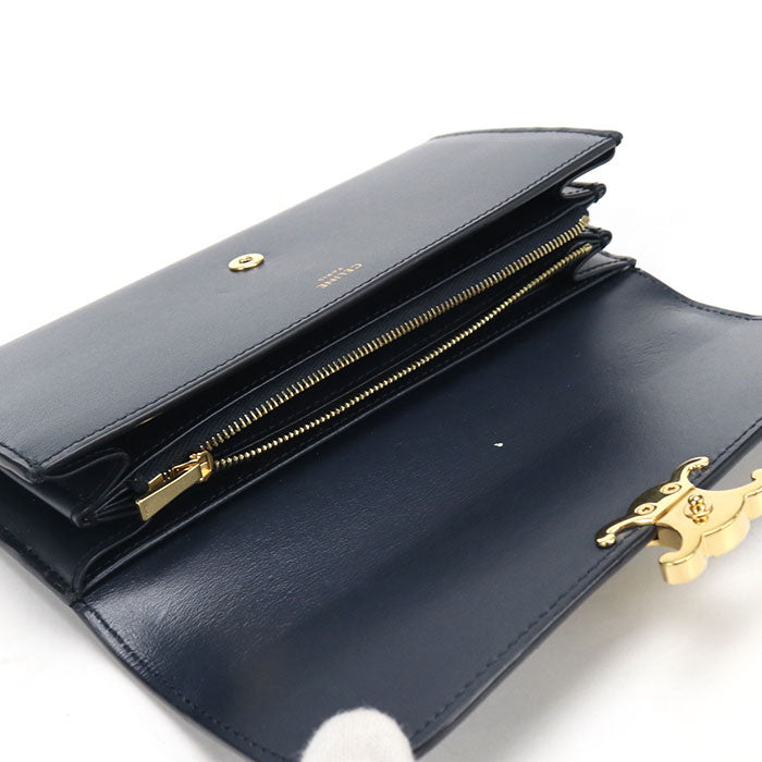 CELINE トリオンフ カーフスキン 二つ折り長財布 ロングウォレット - ネイビー
