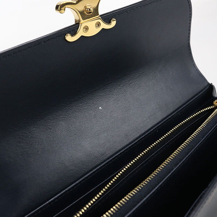 CELINE トリオンフ カーフスキン 二つ折り長財布 ロングウォレット - ネイビー