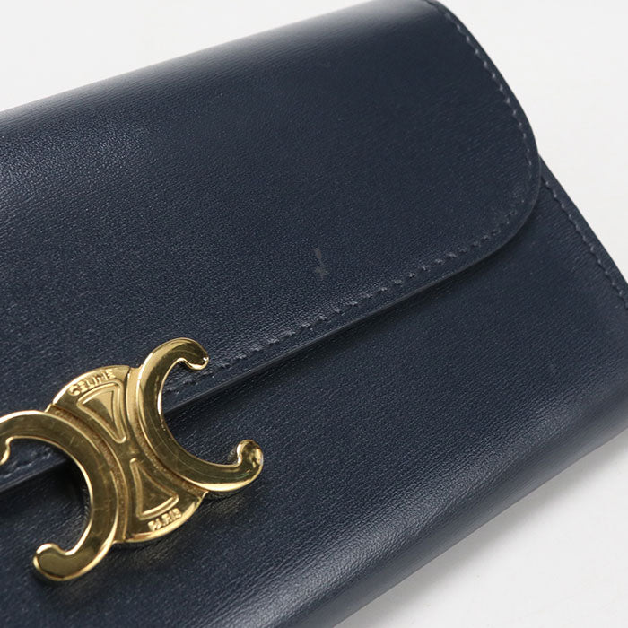 CELINE トリオンフ カーフスキン 二つ折り長財布 ロングウォレット - ネイビー
