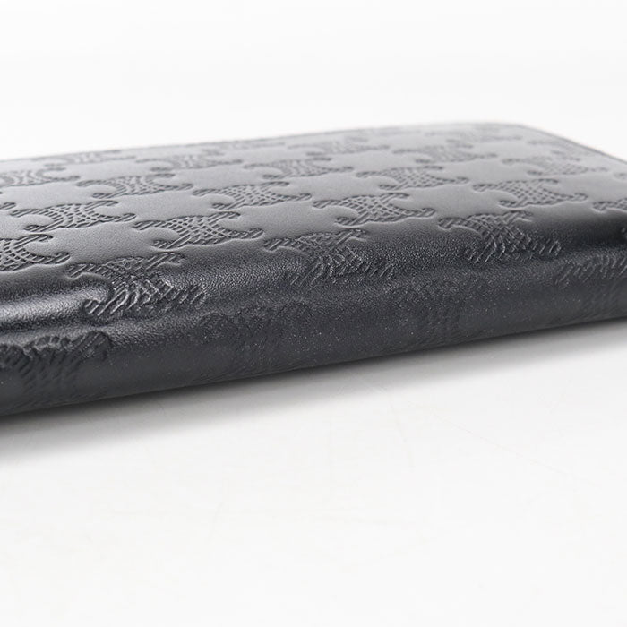 CELINE トリオンフエンボス ラウンドファスナー カーフスキン 長財布 ロングウォレット - ブラック