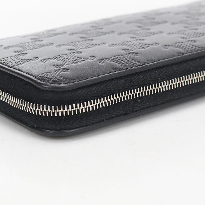 CELINE トリオンフエンボス ラウンドファスナー カーフスキン 長財布 ロングウォレット - ブラック