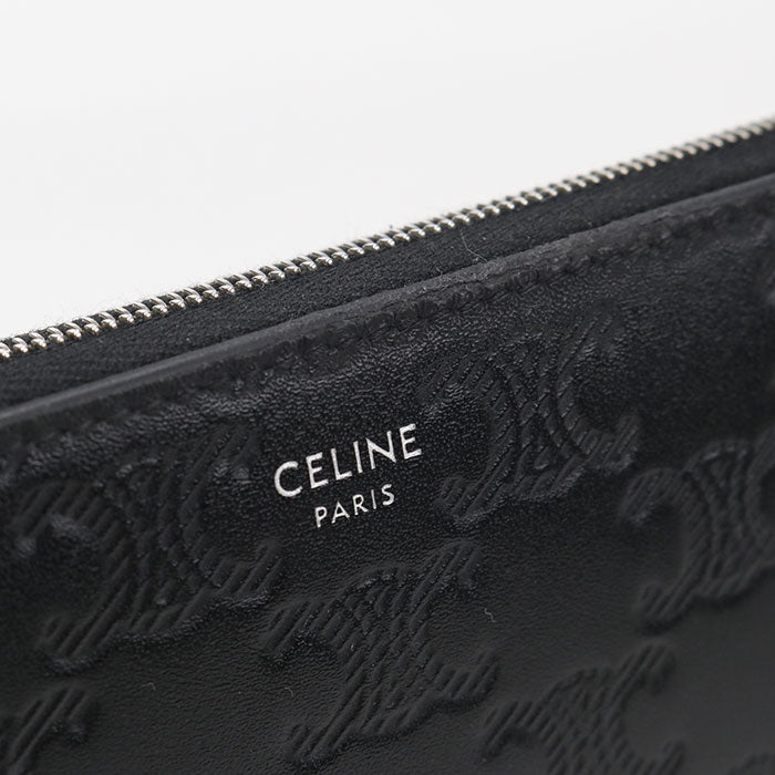 CELINE トリオンフエンボス ラウンドファスナー カーフスキン 長財布 ロングウォレット - ブラック