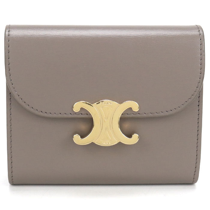 CELINE トリオンフ カーフスキン スモール フラップウォレット 三つ折り財布 コンパクトウォレット - グレー