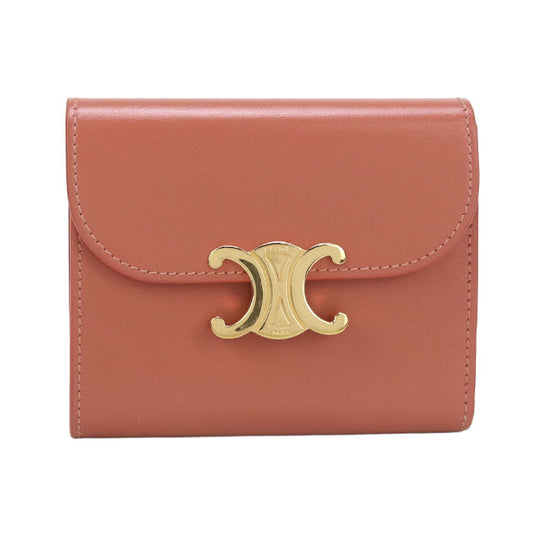CELINE Triomphe Small Flap Tri-fold Compact Wallet in Calfskin - Orange