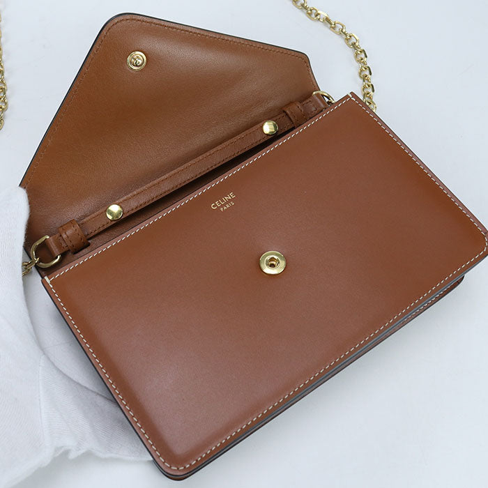 CELINE Triomphe Calfskin Chain Wallet - Brown
