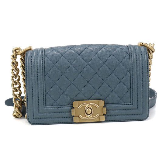 CHANEL Boy Chanel Caviar Chain Shoulder Bag - Blue